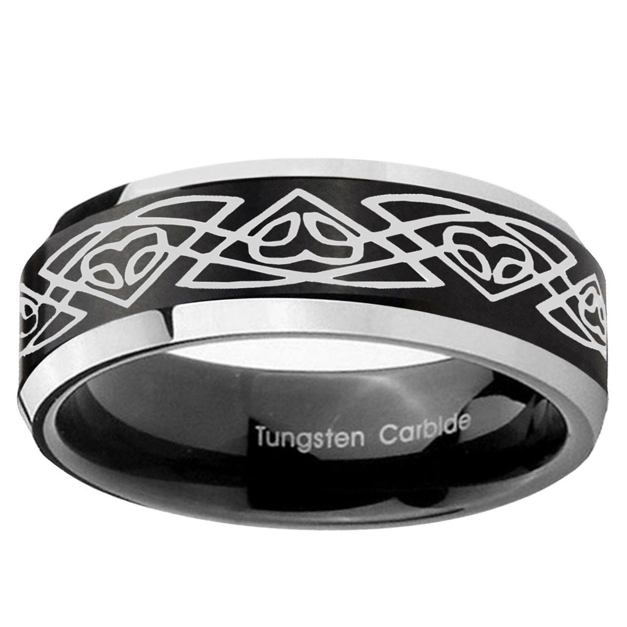 10mm Celtic Braided Beveled Brush Black 2 Tone Tungsten Ring