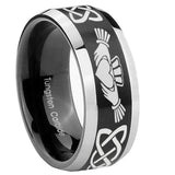8mm-Irish-Claddagh-Beveled-Edges-Brush-Black-2-Tone-Tungsten-Wedding-Engraving-Ring