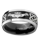 10mm-Irish-Claddagh-Beveled-Edges-Brush-Black-2-Tone-Tungsten-Men's-Wedding-Ring