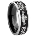 8MM Irish Claddagh Beveled Two Tone Black Tungsten Ring For Him