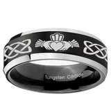 5, 8mm Irish Claddagh Beveled Edge Brush Black 2 Tone Tungsten Wedding Engraving Ring