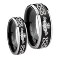 Irish Claddagh Beveled Brush Black 2 Tone Tungsten Wedding Set Ring