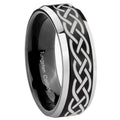 10mm Celtic Knot Beveled Brush Black 2 Tone Tungsten Mens Ring Engraved