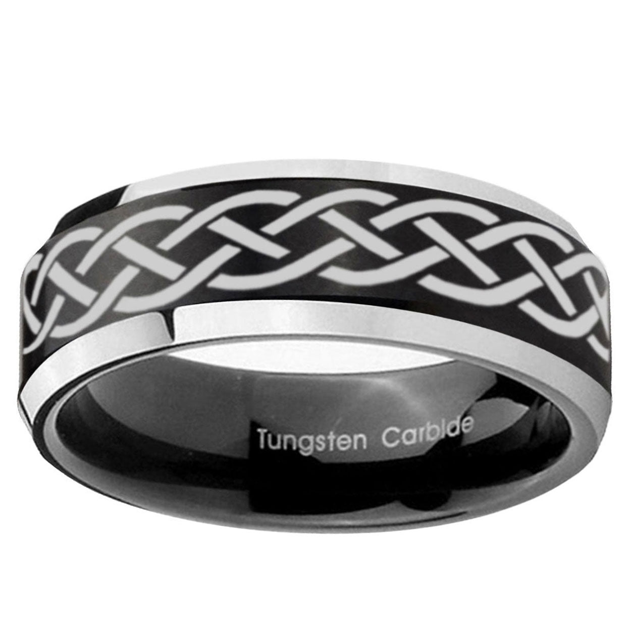 10mm Celtic Knot Beveled Brush Black 2 Tone Tungsten Ring