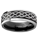 5, 8mm Celtic Knot Beveled Edge Brush Black 2 Tone Tungsten Rings for Men