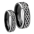 Celtic Knot Beveled Brush Black 2 Tone Tungsten His Hers Ring Set