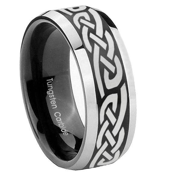 10mm-Celtic-Knot-Infinity-Love-Beveled-Brush-Black-2-Tone-Tungsten-Mens-Ring-Engraved