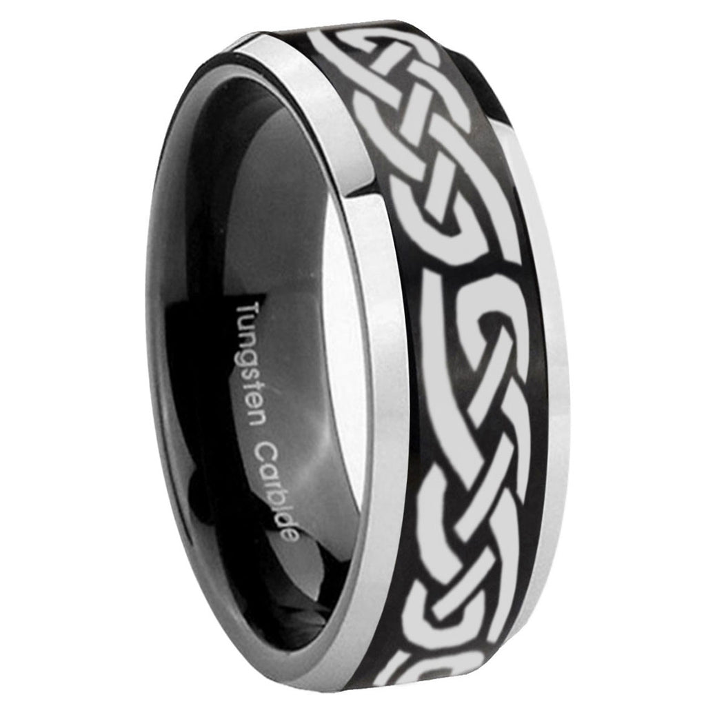 8MM Celtic Knot Infinity Love Beveled Two Tone Black Tungsten Band