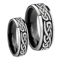 Celtic Knot Infinity Love Beveled Brush Black 2 Tone Tungsten Mens Band Set