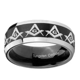 10mm-Masonic-Square-and-Compass-Beveled-Brush-Black-2-Tone-Tungsten-Mens-Ring-Engraved
