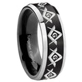 8MM Masonic Square and Compass Beveled Two Tone Black Tungsten Band