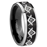 8mm Masonic Square and Compass Beveled Edges Brush Black 2 Tone Tungsten Rings for Men