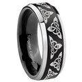 10mm Celtic Knot Beveled Brush Black 2 Tone Tungsten Mens Ring Engraved