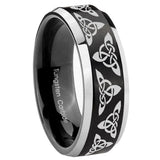 8mm Celtic Knot Beveled Edges Brush Black 2 Tone Tungsten Rings for Men