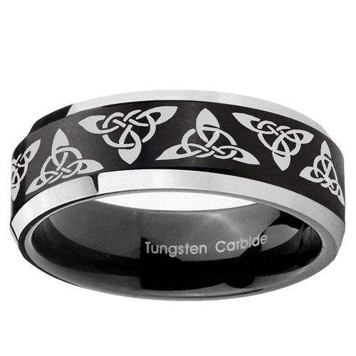 10mm Celtic Knot Beveled Brush Black 2 Tone Tungsten Ring