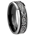 10mm Celtic Knot Dragon Beveled Edges Brush Black 2 Tone Tungsten Bands Ring