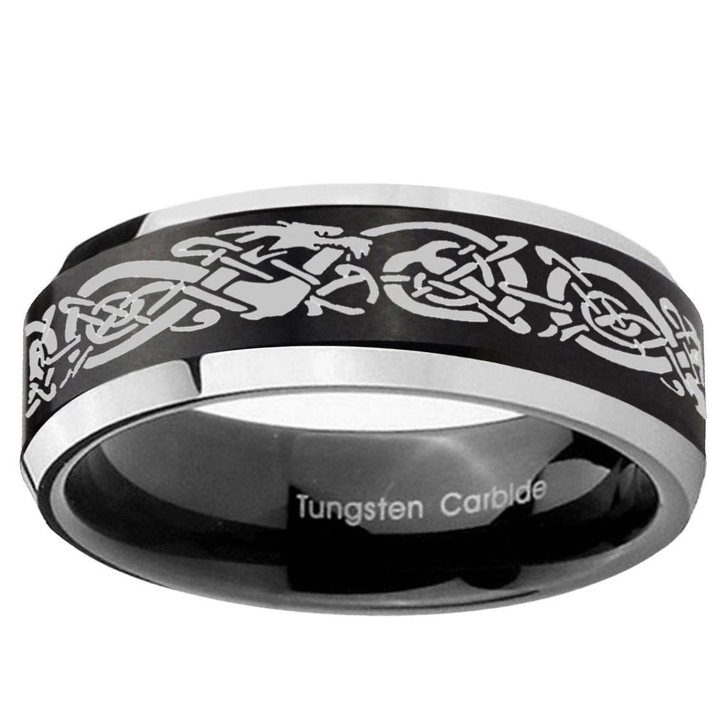 5MM Celtic Knot Dragon Beveled Two Tone Black Tungsten Wedding Band