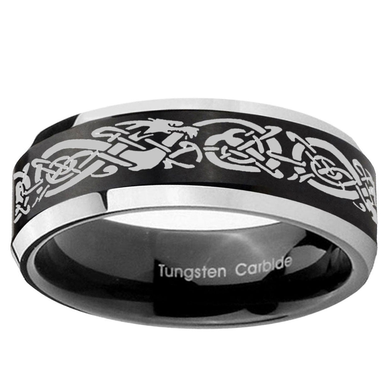 5MM Celtic Knot Dragon Beveled Two Tone Black Tungsten Wedding Band