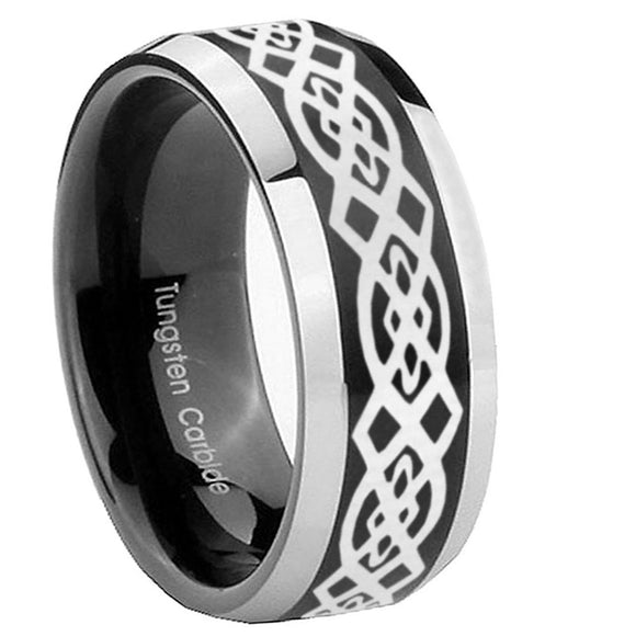 10mm-Celtic-Knot-Beveled-Edges-Brush-Black-2-Tone-Tungsten-Custom-Mens-Ring