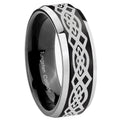 10mm Celtic Knot Beveled Edges Brush Black 2 Tone Tungsten Custom Mens Ring
