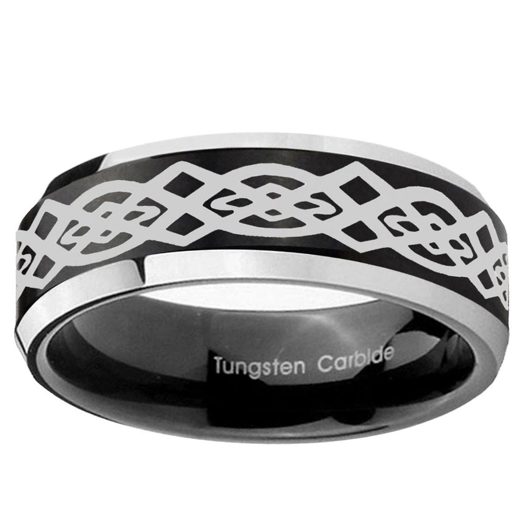 10mm Celtic Knot Beveled Edge Brush Black 2 Tone Tungsten Ring
