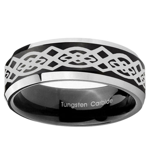 10mm Celtic Knot Beveled Edge Brush Black 2 Tone Tungsten Ring