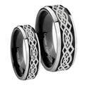 Celtic Knot Beveled Brush Black 2 Tone Tungsten Bridal Set Ring