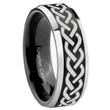 8mm Laser Celtic Knot Beveled Edges Brush Black 2 Tone Tungsten Rings for Men