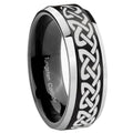 10mm Celtic Knot Love Beveled Brush Black 2 Tone Tungsten Mens Ring Engraved