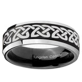 5, 8mm Celtic Knot Love Beveled Edge Brush Black 2 Tone Tungsten Rings for Men