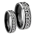 Celtic Knot Love Beveled Brush Black 2 Tone Tungsten Wedding Band Set