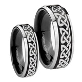 His Hers Celtic Knot Love Beveled Brush Black 2 Tone Tungsten Men's Ring Set