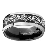 10mm-Celtic-Knot-Heart-Beveled-Brush-Black-2-Tone-Tungsten-Mens-Ring-Engraved
