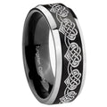 10mm Celtic Knot Heart Beveled Brush Black 2 Tone Tungsten Mens Ring Engraved