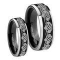 Celtic Knot Heart Beveled Brush Black 2 Tone Tungsten Mens Set Ring