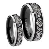 His Hers Celtic Knot Heart Beveled Brush Black 2 Tone Tungsten Mens Ring Set