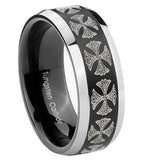10mm-Medieval-Cross-Beveled-Brush-Black-2-Tone-Tungsten-Mens-Ring-Engraved