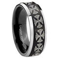 8MM Medieval Cross Beveled Two Tone Black Tungsten Wedding Band For Men
