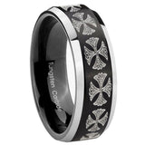 8mm Medieval Cross Beveled Edges Brush Black 2 Tone Tungsten Rings for Men
