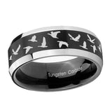 8mm-Flying-Geese-Hunting-Beveled-Edges-Brush-Black-2-Tone-Tungsten-Mens-Bands-Ring