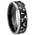 10mm Flying Geese Hunting Beveled Brush Black 2 Tone Tungsten Mens Ring Engraved