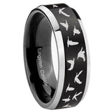 8mm Flying Geese Hunting Beveled Edges Brush Black 2 Tone Tungsten Mens Bands Ring