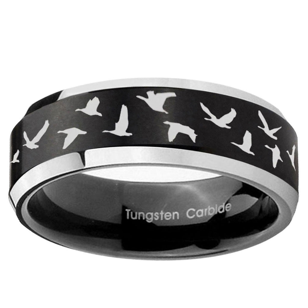 10mm Flying Geese Hunting Beveled Brush Black 2 Tone Tungsten Ring