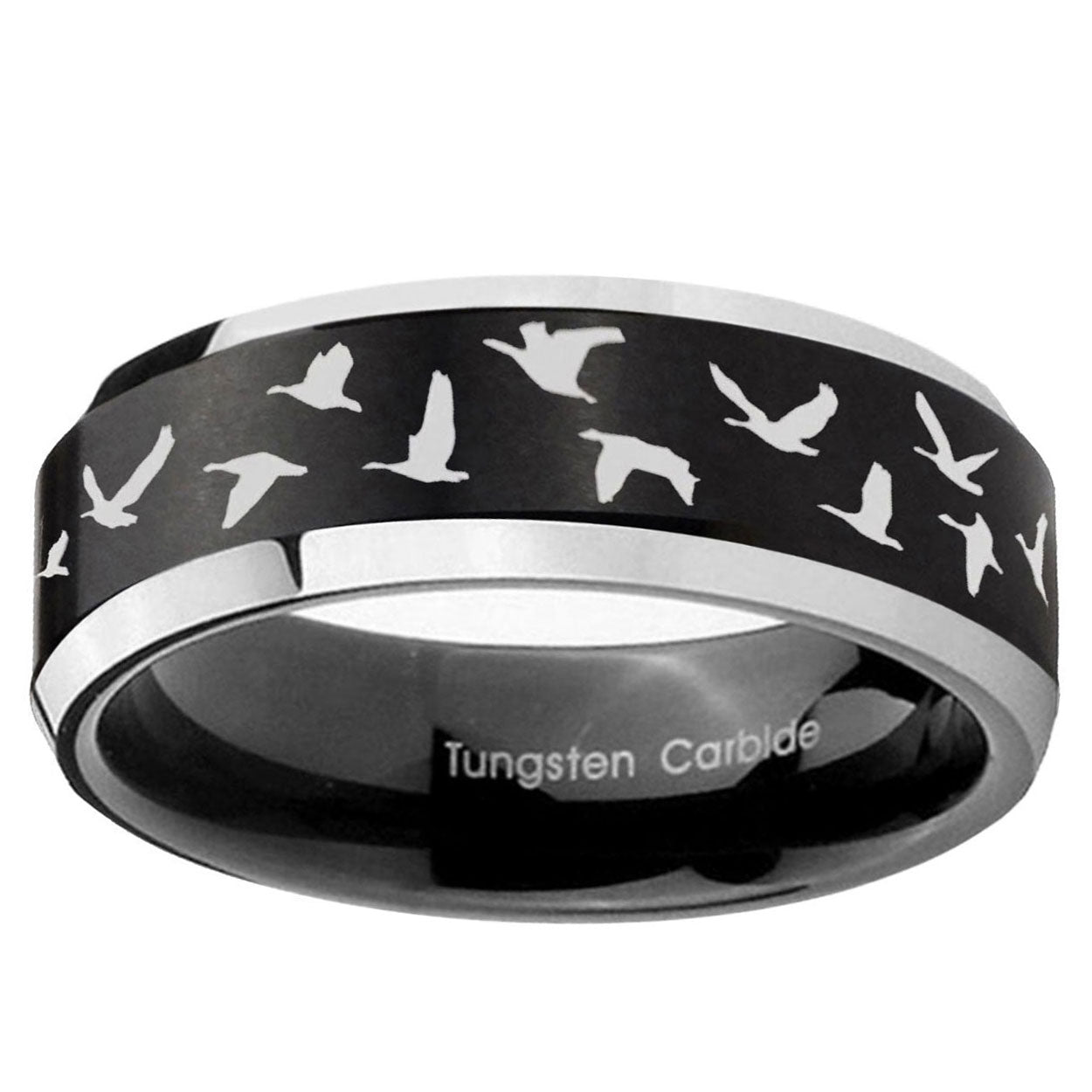 10mm Flying Geese Hunting Beveled Brush Black 2 Tone Tungsten Ring