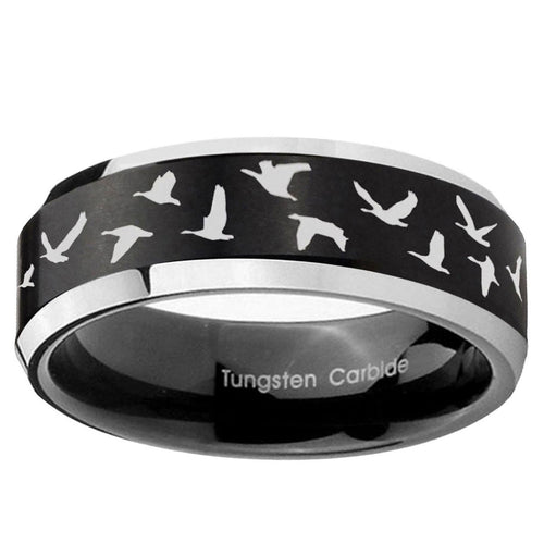 10mm Flying Geese Hunting Beveled Brush Black 2 Tone Tungsten Ring