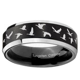 5, 8mm Flying Geese Hunting Beveled Edge Brush Black 2 ToneTungsten Ring