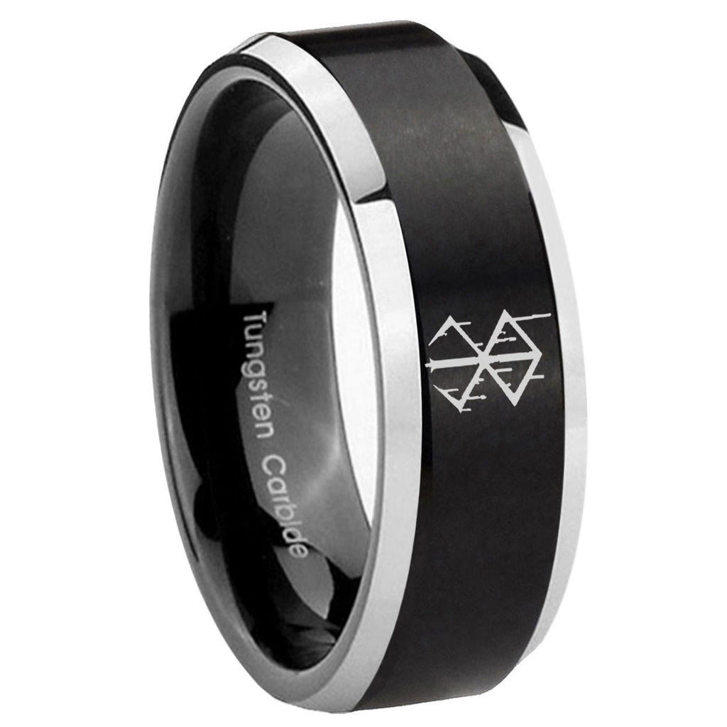 8MM Stigma Sangrando Berserk Inspired Beveled Two Tone Black Tungsten Wedding Band