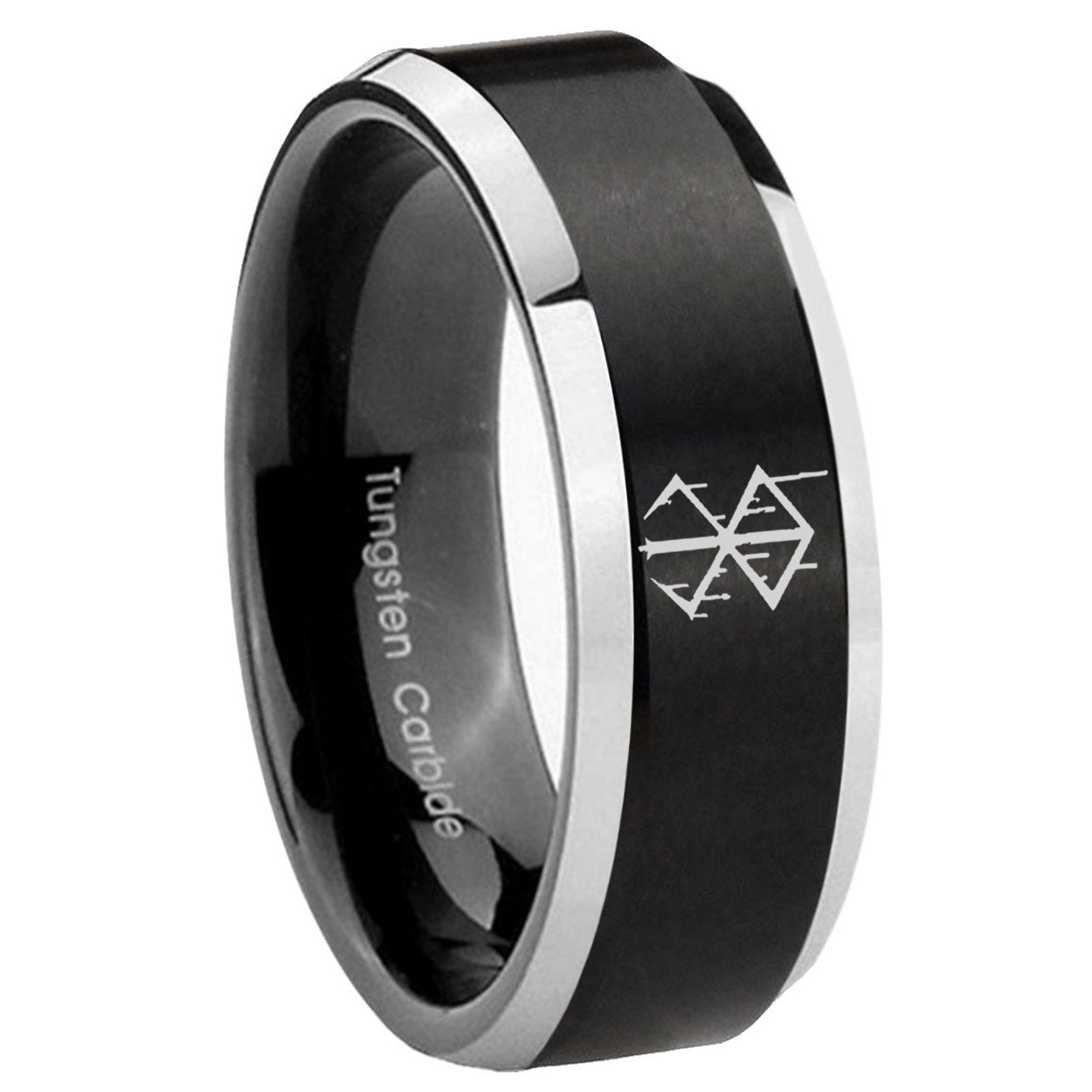 8MM Stigma Sangrando Berserk Inspired Beveled Two Tone Black Tungsten Wedding Band
