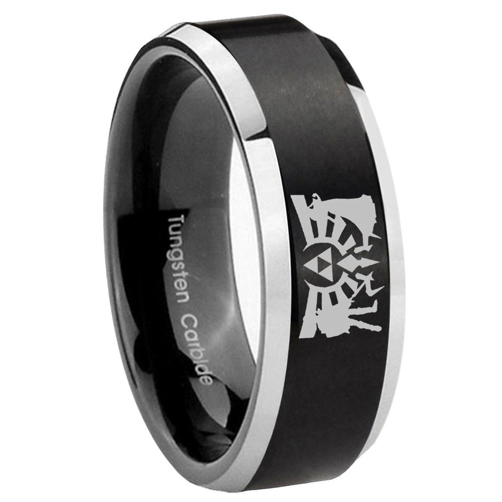 8MM Zelda Link Beveled Two Tone Black Tungsten Wedding Band