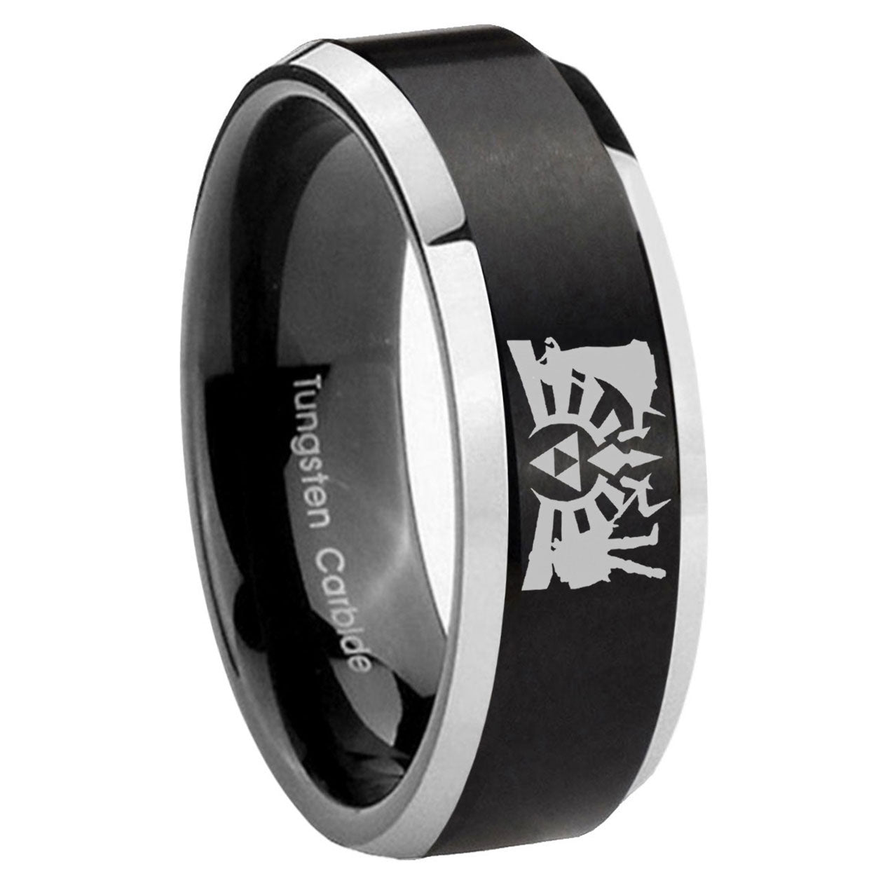 8MM Zelda Link Beveled Two Tone Black Tungsten Wedding Band